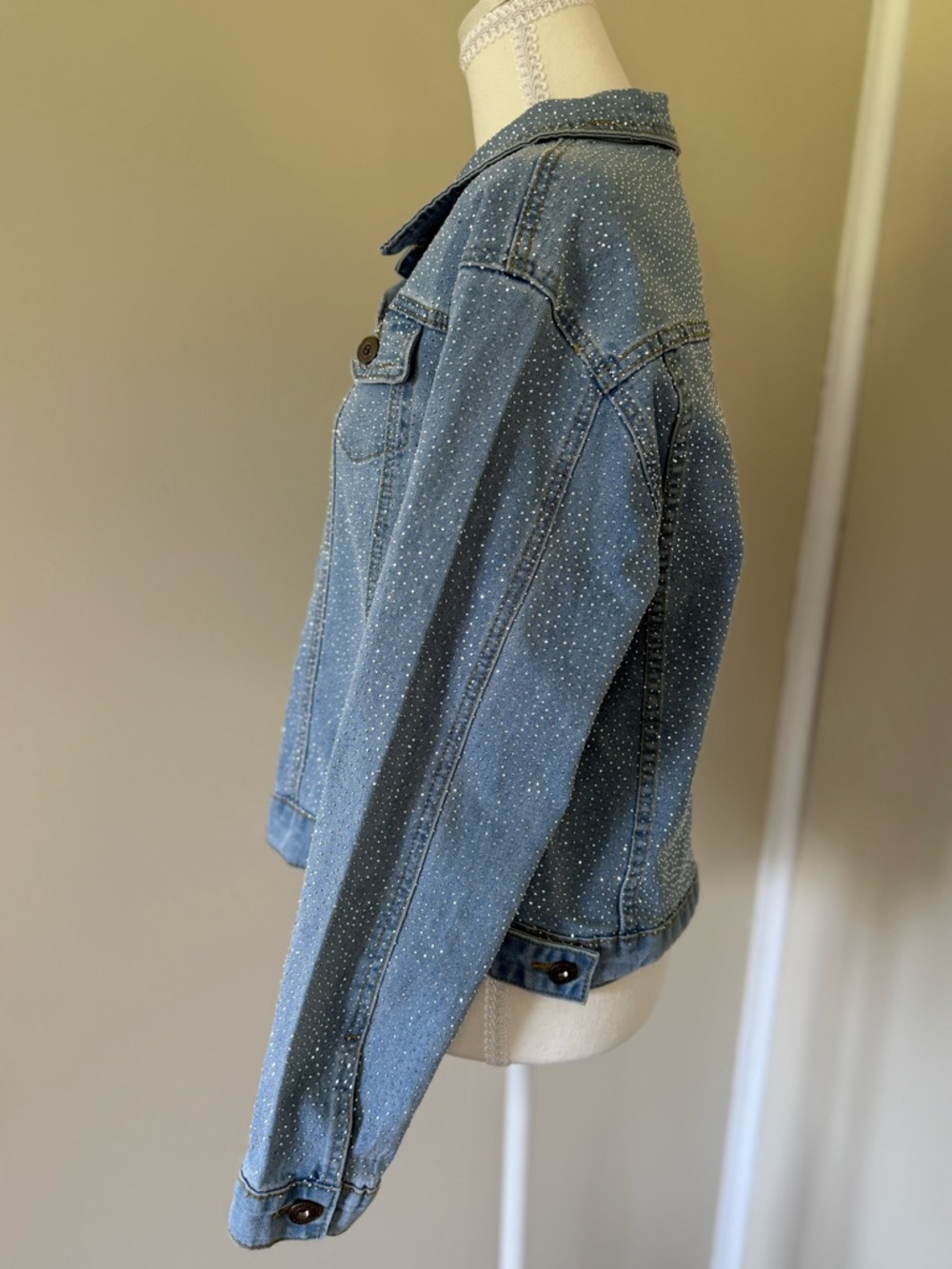 Phoebe J. Collection Rhinestone Bedazzled Blue Denim Jacket Sparkle Bridal Bride - Picture 3 of 16